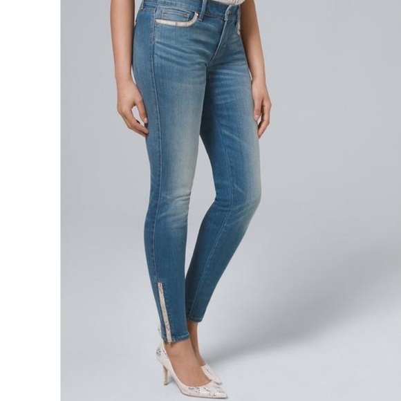 White House WHBM Skinny Ankle Jeans Women 14 Snakesin Trimmed Skinny Ankle Denim - Picture 4 of 13